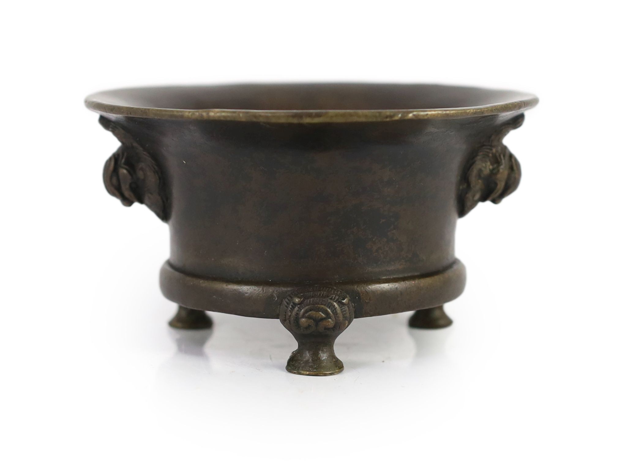 A Chinese bronze tripod censer, 18th century, 12.5 cm diameter